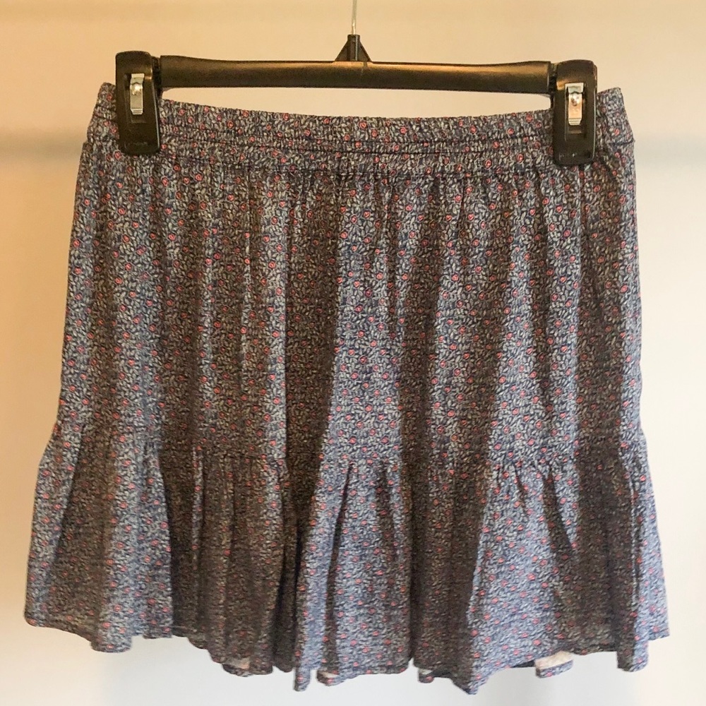 Navy Blue w/ Pink Flowers Ruffle Skirt